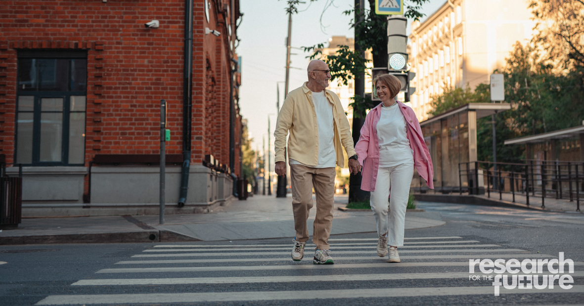 Elderly couple walking